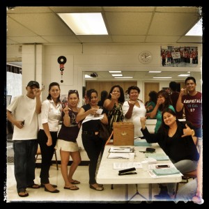 Modern Honolulu workers celebrate after the official vote count is announced
